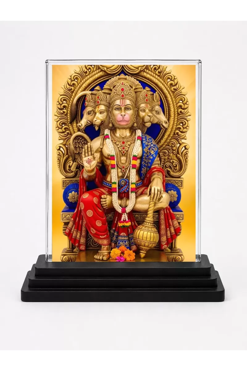 Hanuman Acrylic Car Dashboard Showpiece | Double-Sided Hanuman Photo Stand | 3 X 4 Inch Photo | Transparent Acrylic Frame With Black Base | Car Dashboard, Office & Table Decor (F71341)