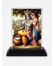 Shree Krishna Acrylic Car Dashboard Showpiece | Double-Sided Shree Krishna Photo Stand | 3 X 4 Inch Photo | Transparent Acrylic Frame With Black Base | Car Dashboard, Office & Table Decor (F71342)