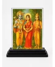 Lord Ram Darbar Acrylic Car Dashboard Showpiece | Double-Sided Lord Ram Darbar Photo Stand | 3 X 4 Inch Photo | Transparent Acrylic Frame With Black Base | Car Dashboard, Office & Table Decor (F71344)