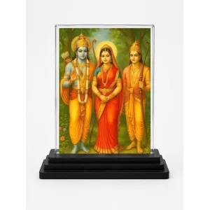 Lord Ram Darbar Acrylic Car Dashboard Showpiece | Double-Sided Lord Ram Darbar Photo Stand | 3 X 4 Inch Photo | Transparent Acrylic Frame With Black Base | Car Dashboard, Office & Table Decor (F71344)