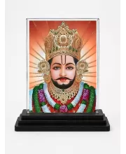 Khatu Shyam Acrylic Car Dashboard Showpiece | Double-Sided Khatu Shyam Photo Stand | 3 X 4 Inch Photo | Transparent Acrylic Frame With Black Base | Car Dashboard, Office & Table Decor (F71345)