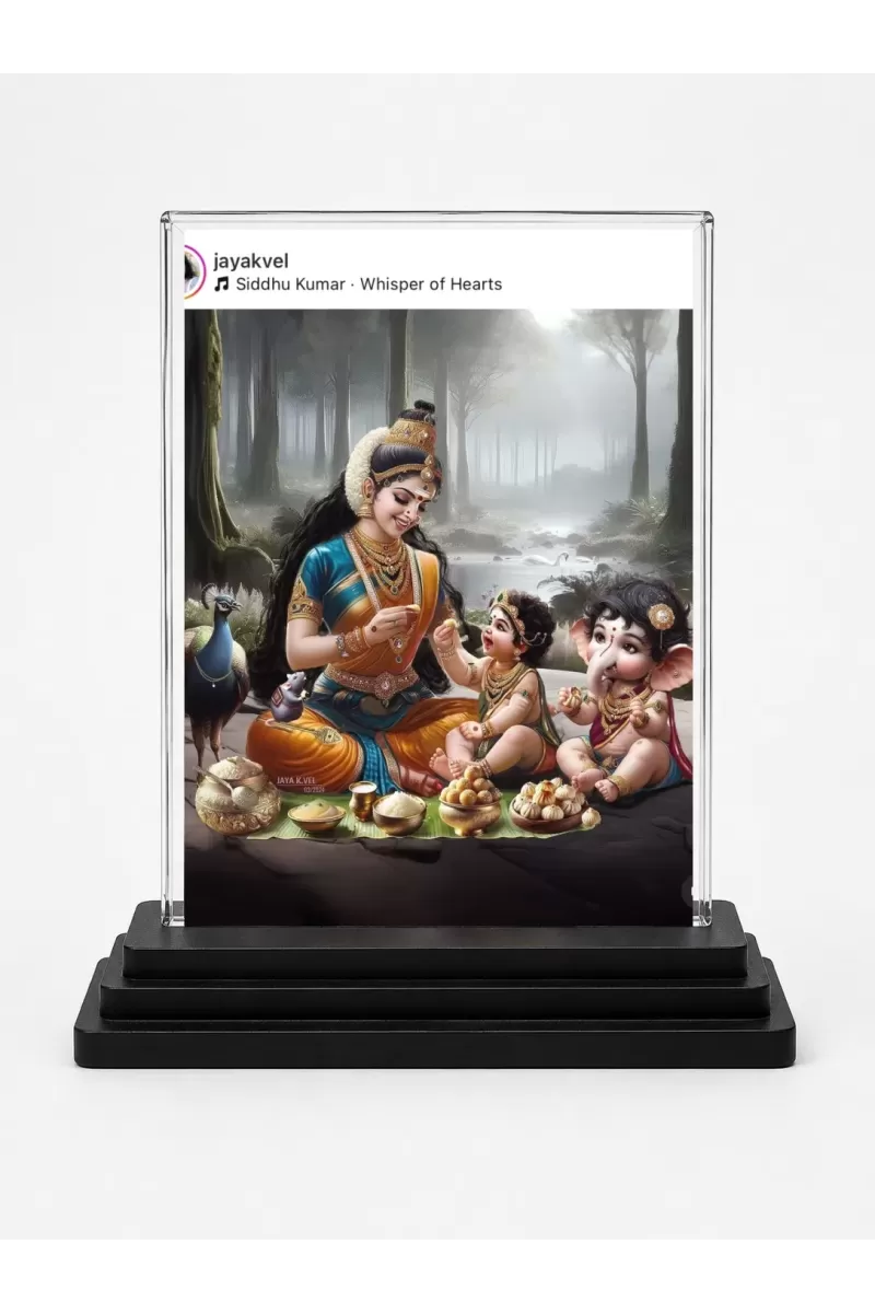 Yashoda And Shree Krishna Acrylic Car Dashboard Showpiece | Double-Sided Yashoda And Shree Krishna Photo Stand | 3 X 4 Inch Photo | Transparent Acrylic Frame With Black Base | Car Dashboard, Office & Table Decor (F71346)