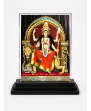 Goddess Durga Acrylic Car Dashboard Showpiece | Double-Sided Goddess Durga Photo Stand | 3 X 4 Inch Photo | Transparent Acrylic Frame With Black Base | Car Dashboard, Office & Table Decor (F71347)