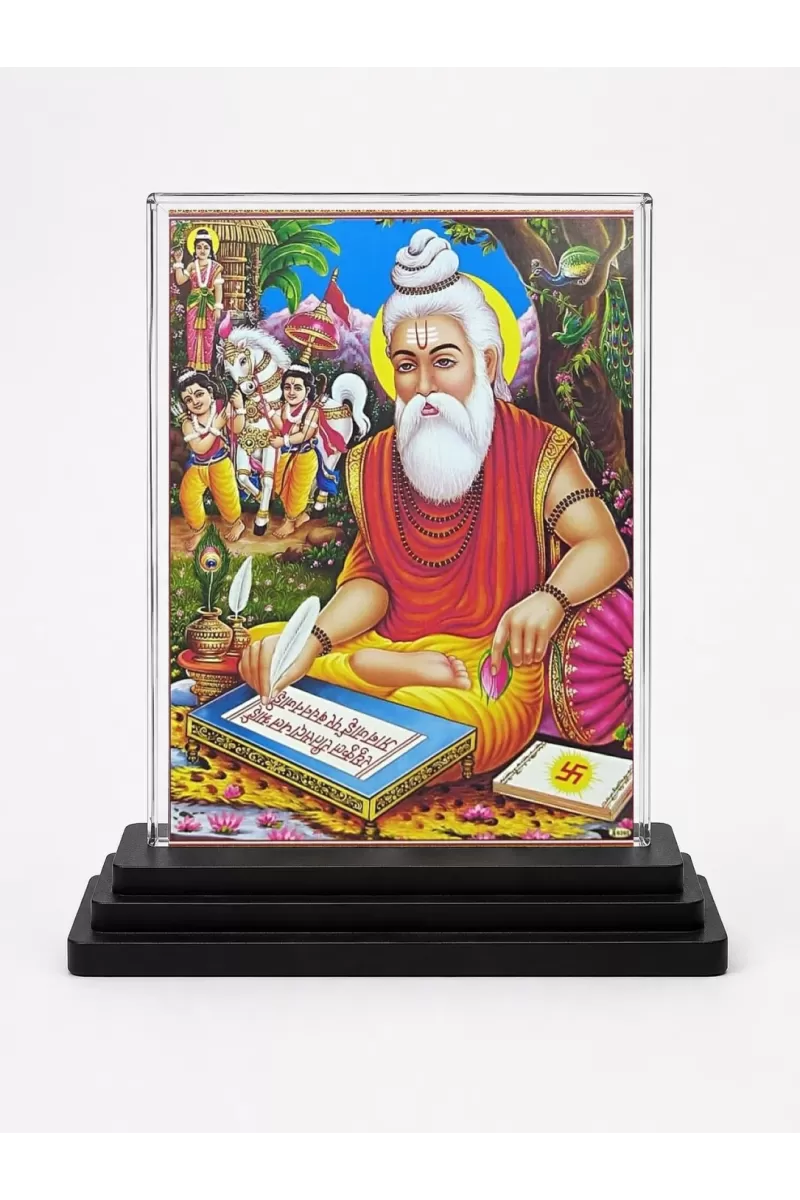 Valmiki Acrylic Car Dashboard Showpiece | Double-Sided Valmiki Photo Stand | 3 X 4 Inch Photo | Transparent Acrylic Frame With Black Base | Car Dashboard, Office & Table Decor (F71348)