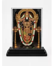 Lord Venkateswara Acrylic Car Dashboard Showpiece | Double-Sided Lord Venkateswara Photo Stand | 3 X 4 Inch Photo | Transparent Acrylic Frame With Black Base | Car Dashboard, Office & Table Decor (F71349)