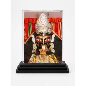 Goddess Kali Acrylic Car Dashboard Showpiece | Double-Sided Goddess Kali Photo Stand | 3 X 4 Inch Photo | Transparent Acrylic Frame With Black Base | Car Dashboard, Office & Table Decor (F71353)