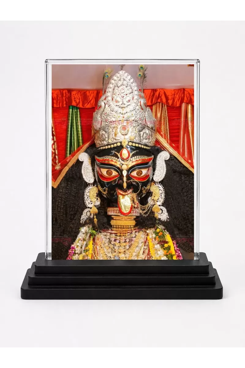 Goddess Kali Acrylic Car Dashboard Showpiece | Double-Sided Goddess Kali Photo Stand | 3 X 4 Inch Photo | Transparent Acrylic Frame With Black Base | Car Dashboard, Office & Table Decor (F71353)