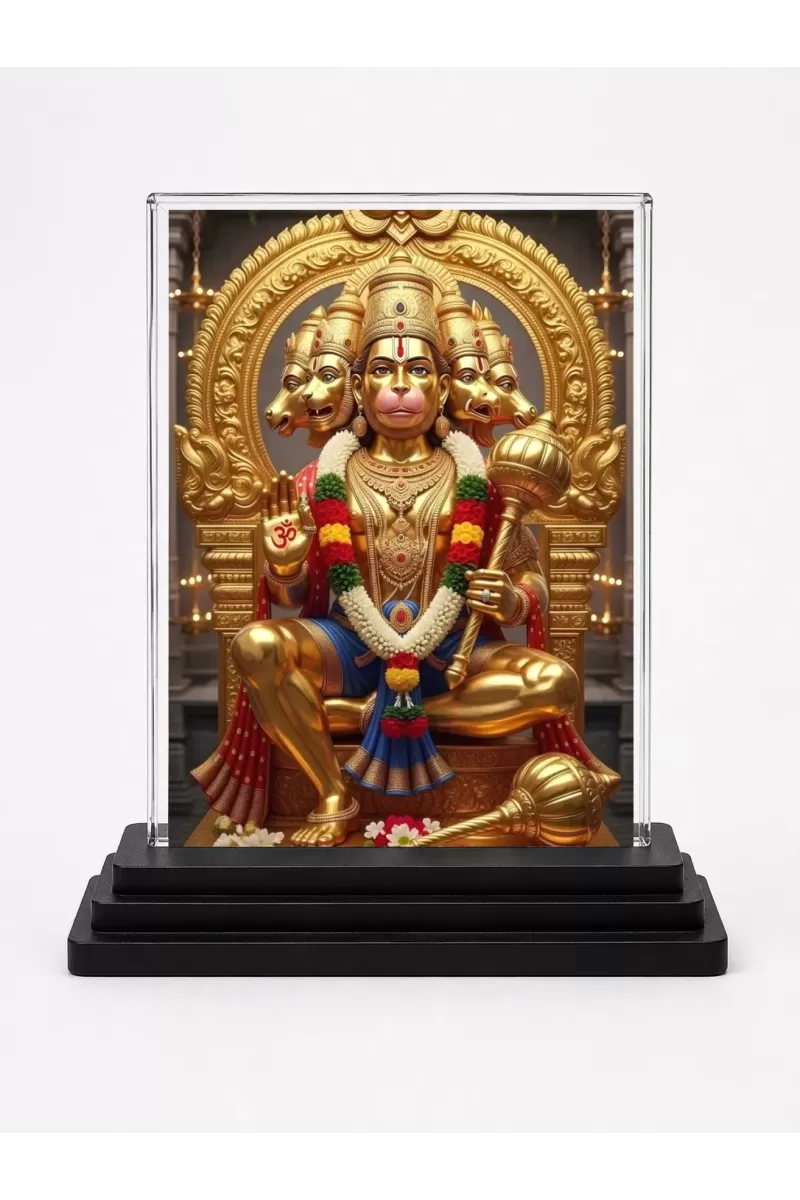 Hanuman Acrylic Car Dashboard Showpiece | Double-Sided Hanuman Photo Stand | 3 X 4 Inch Photo | Transparent Acrylic Frame With Black Base | Car Dashboard, Office & Table Decor (F71354)