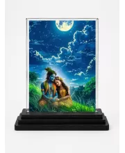 Radha Krishna Acrylic Car Dashboard Showpiece | Double-Sided Radha Krishna Photo Stand | 3 X 4 Inch Photo | Transparent Acrylic Frame With Black Base | Car Dashboard, Office & Table Decor (F71355)