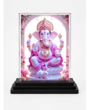 Ganesha Acrylic Car Dashboard Showpiece | Double-Sided Ganesha Photo Stand | 3 X 4 Inch Photo | Transparent Acrylic Frame With Black Base | Car Dashboard, Office & Table Decor (F71356)
