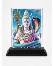 Lord Shiva Acrylic Car Dashboard Showpiece | Double-Sided Lord Shiva Photo Stand | 3 X 4 Inch Photo | Transparent Acrylic Frame With Black Base | Car Dashboard, Office & Table Decor (F71357)
