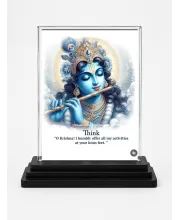 Shree Krishna Acrylic Car Dashboard Showpiece | Double-Sided Shree Krishna Photo Stand | 3 X 4 Inch Photo | Transparent Acrylic Frame With Black Base | Car Dashboard, Office & Table Decor (F71358)