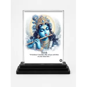 Shree Krishna Acrylic Car Dashboard Showpiece | Double-Sided Shree Krishna Photo Stand | 3 X 4 Inch Photo | Transparent Acrylic Frame With Black Base | Car Dashboard, Office & Table Decor (F71358)