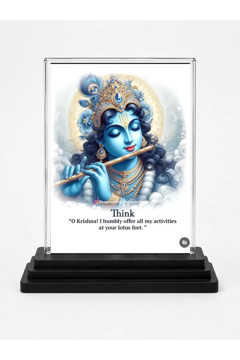 Shree Krishna Acrylic Car Dashboard Showpiece | Double-Sided Shree Krishna Photo Stand | 3 X 4 Inch Photo | Transparent Acrylic Frame With Black Base | Car Dashboard, Office & Table Decor (F71358)