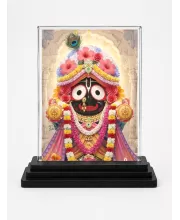 Lord Jagannatha Acrylic Car Dashboard Showpiece | Double-Sided Lord Jagannatha Photo Stand | 3 X 4 Inch Photo | Transparent Acrylic Frame With Black Base | Car Dashboard, Office & Table Decor (F71359)