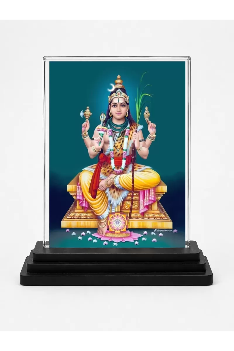 Lord Brahma Acrylic Car Dashboard Showpiece | Double-Sided Lord Brahma Photo Stand | 3 X 4 Inch Photo | Transparent Acrylic Frame With Black Base | Car Dashboard, Office & Table Decor (F71360)