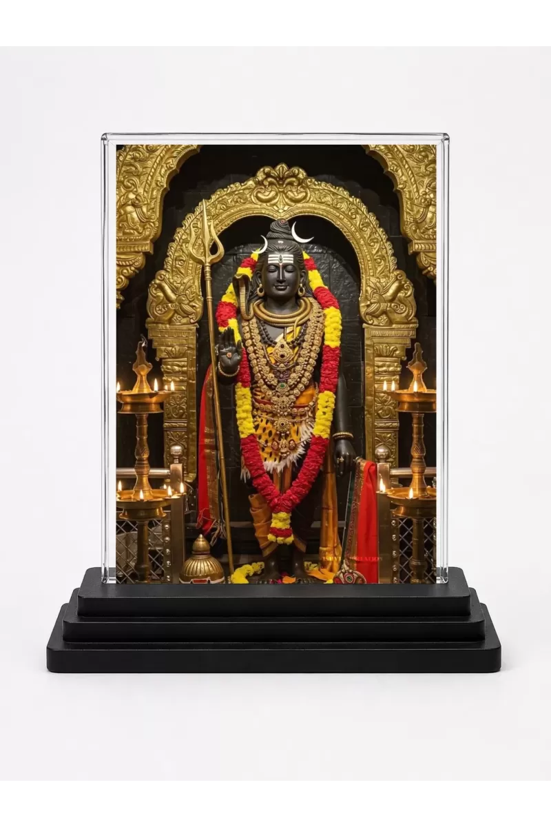 Shiva Acrylic Car Dashboard Showpiece | Double-Sided Shiva Photo Stand | 3 X 4 Inch Photo | Transparent Acrylic Frame With Black Base | Car Dashboard, Office & Table Decor (F71361)