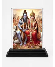 Lord Shiva And Parvati Acrylic Car Dashboard Showpiece | Double-Sided Lord Shiva And Parvati Photo Stand | 3 X 4 Inch Photo | Transparent Acrylic Frame With Black Base | Car Dashboard, Office & Table Decor (F71364)