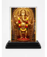 Lord Ganesha Acrylic Car Dashboard Showpiece | Double-Sided Lord Ganesha Photo Stand | 3 X 4 Inch Photo | Transparent Acrylic Frame With Black Base | Car Dashboard, Office & Table Decor (F71365)