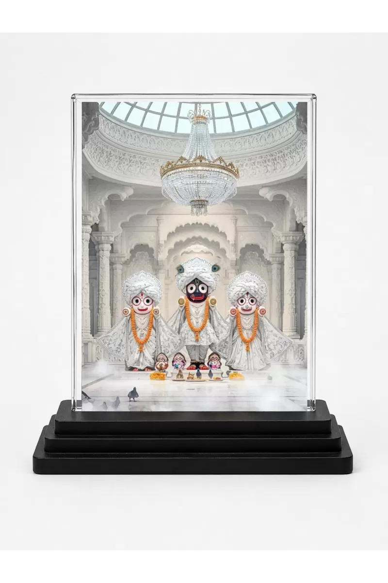 Lord Jagannath Acrylic Car Dashboard Showpiece | Double-Sided Lord Jagannath Photo Stand | 3 X 4 Inch Photo | Transparent Acrylic Frame With Black Base | Car Dashboard, Office & Table Decor (F71366)