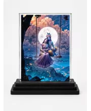 Radha Krishna Acrylic Car Dashboard Showpiece | Double-Sided Radha Krishna Photo Stand | 3 X 4 Inch Photo | Transparent Acrylic Frame With Black Base | Car Dashboard, Office & Table Decor (F71370)