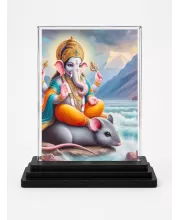 Lord Ganesha Acrylic Car Dashboard Showpiece | Double-Sided Lord Ganesha Photo Stand | 3 X 4 Inch Photo | Transparent Acrylic Frame With Black Base | Car Dashboard, Office & Table Decor (F71371)