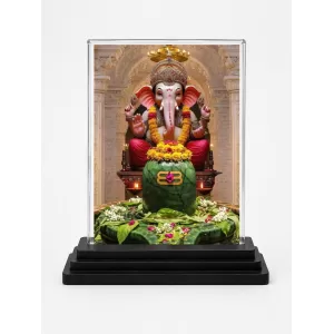 Ganesha Acrylic Car Dashboard Showpiece | Double-Sided Ganesha Photo Stand | 3 X 4 Inch Photo | Transparent Acrylic Frame With Black Base | Car Dashboard, Office & Table Decor (F71373)