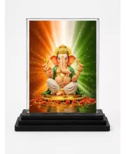 Lord Ganesha Acrylic Car Dashboard Showpiece | Double-Sided Lord Ganesha Photo Stand | 3 X 4 Inch Photo | Transparent Acrylic Frame With Black Base | Car Dashboard, Office & Table Decor (F71374)
