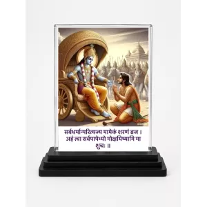 Shree Krishna Acrylic Car Dashboard Showpiece | Double-Sided Shree Krishna Photo Stand | 3 X 4 Inch Photo | Transparent Acrylic Frame With Black Base | Car Dashboard, Office & Table Decor (F71377)