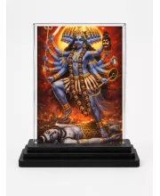 Goddess Kali Acrylic Car Dashboard Showpiece | Double-Sided Goddess Kali Photo Stand | 3 X 4 Inch Photo | Transparent Acrylic Frame With Black Base | Car Dashboard, Office & Table Decor (F71379)