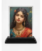 Shreee Radha Acrylic Car Dashboard Showpiece | Double-Sided Shreee Radha Photo Stand | 3 X 4 Inch Photo | Transparent Acrylic Frame With Black Base | Car Dashboard, Office & Table Decor (F71381)