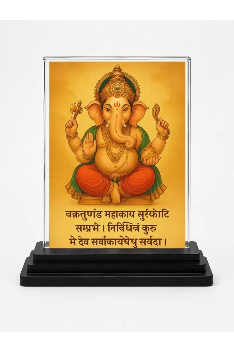 Lord Ganesha Acrylic Car Dashboard Showpiece | Double-Sided Lord Ganesha Photo Stand | 3 X 4 Inch Photo | Transparent Acrylic Frame With Black Base | Car Dashboard, Office & Table Decor (F71382)