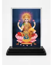 Lakshmi Acrylic Car Dashboard Showpiece | Double-Sided Lakshmi Photo Stand | 3 X 4 Inch Photo | Transparent Acrylic Frame With Black Base | Car Dashboard, Office & Table Decor (F71384)