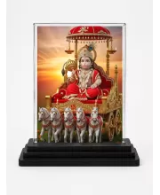 Lord Shree Krishna Acrylic Car Dashboard Showpiece | Double-Sided Lord Shree Krishna Photo Stand | 3 X 4 Inch Photo | Transparent Acrylic Frame With Black Base | Car Dashboard, Office & Table Decor (F71385)