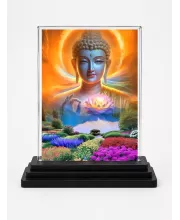 Gautama Buddha Acrylic Car Dashboard Showpiece | Double-Sided Gautama Buddha Photo Stand | 3 X 4 Inch Photo | Transparent Acrylic Frame With Black Base | Car Dashboard, Office & Table Decor (F71386)