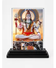 Lord Shiva Acrylic Car Dashboard Showpiece | Double-Sided Lord Shiva Photo Stand | 3 X 4 Inch Photo | Transparent Acrylic Frame With Black Base | Car Dashboard, Office & Table Decor (F71387)
