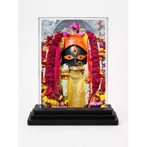 Goddess Kali Acrylic Car Dashboard Showpiece | Double-Sided Goddess Kali Photo Stand | 3 X 4 Inch Photo | Transparent Acrylic Frame With Black Base | Car Dashboard, Office & Table Decor (F71388)
