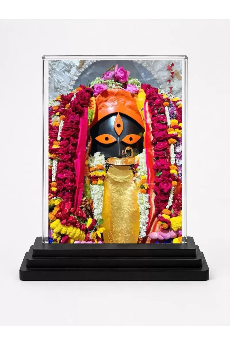 Goddess Kali Acrylic Car Dashboard Showpiece | Double-Sided Goddess Kali Photo Stand | 3 X 4 Inch Photo | Transparent Acrylic Frame With Black Base | Car Dashboard, Office & Table Decor (F71388)