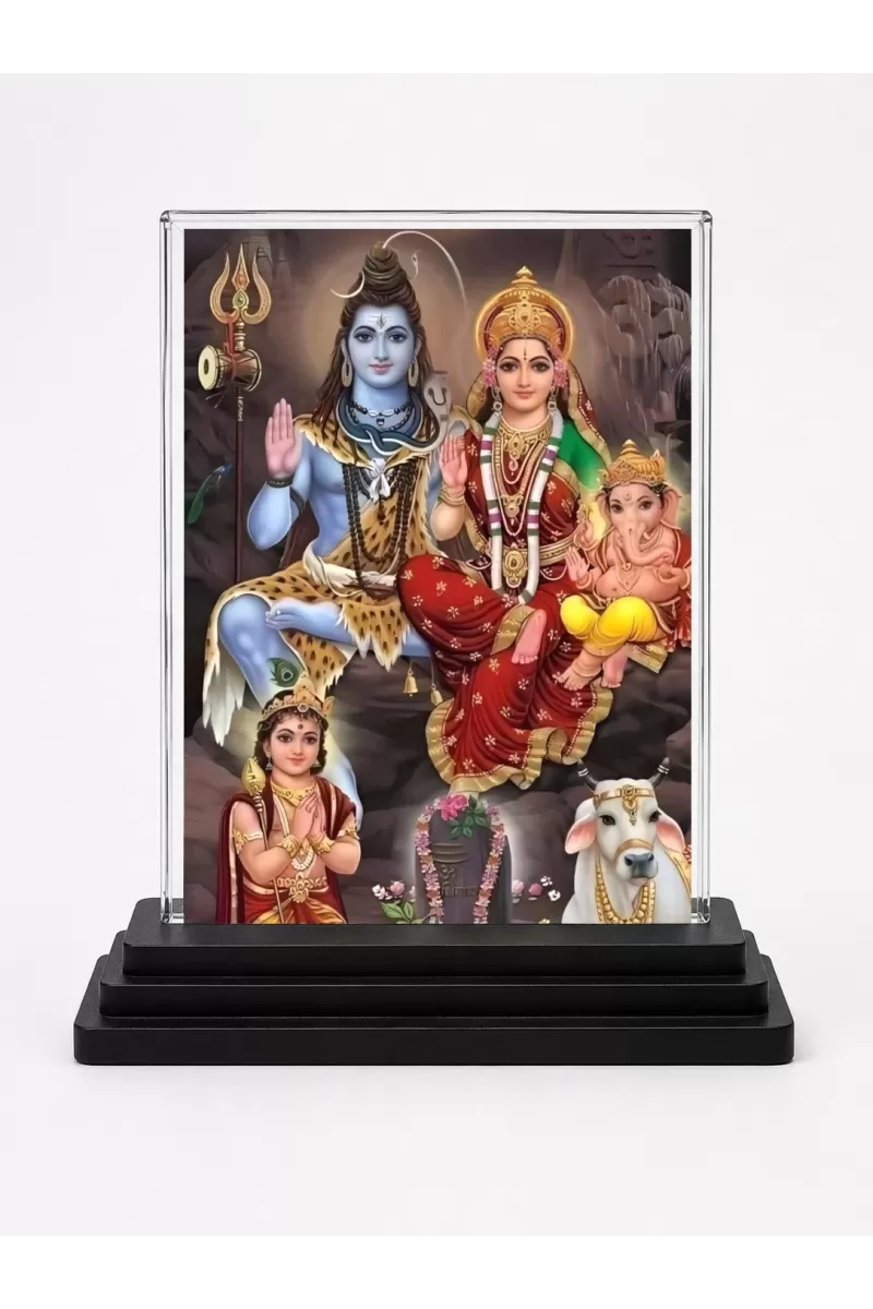 Lord Shiva Acrylic Car Dashboard Showpiece | Double-Sided Lord Shiva Photo Stand | 3 X 4 Inch Photo | Transparent Acrylic Frame With Black Base | Car Dashboard, Office & Table Decor (F71389)
