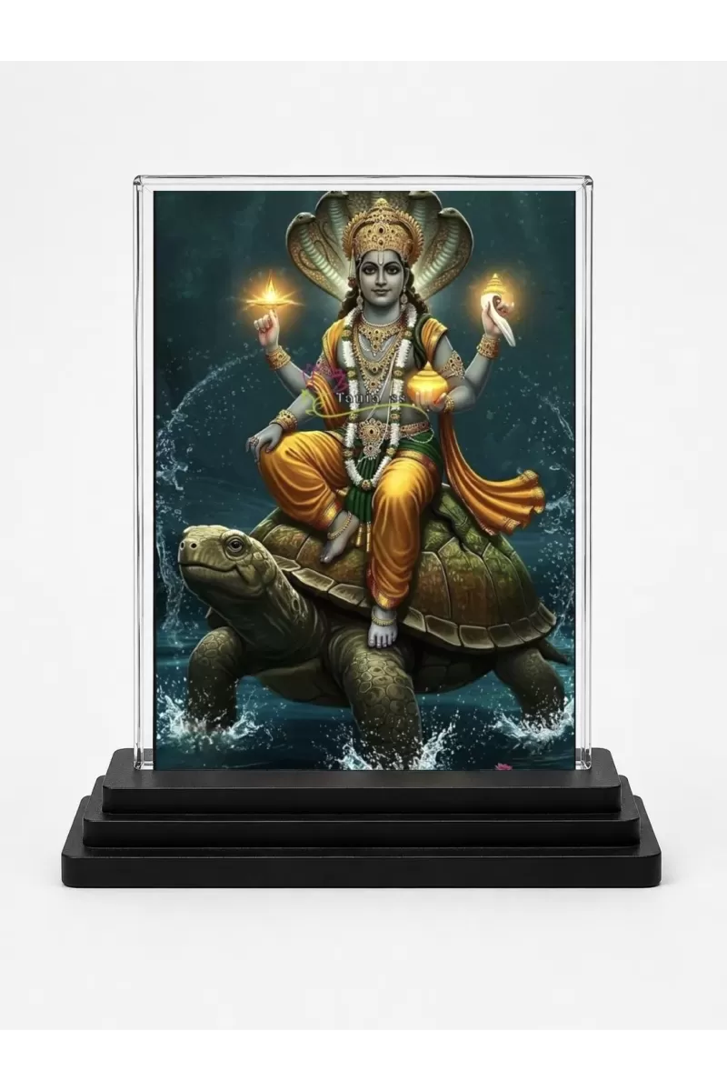 Vishnu Acrylic Car Dashboard Showpiece | Double-Sided Vishnu Photo Stand | 3 X 4 Inch Photo | Transparent Acrylic Frame With Black Base | Car Dashboard, Office & Table Decor (F71390)