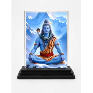 Shiva Acrylic Car Dashboard Showpiece | Double-Sided Shiva Photo Stand | 3 X 4 Inch Photo | Transparent Acrylic Frame With Black Base | Car Dashboard, Office & Table Decor (F71392)
