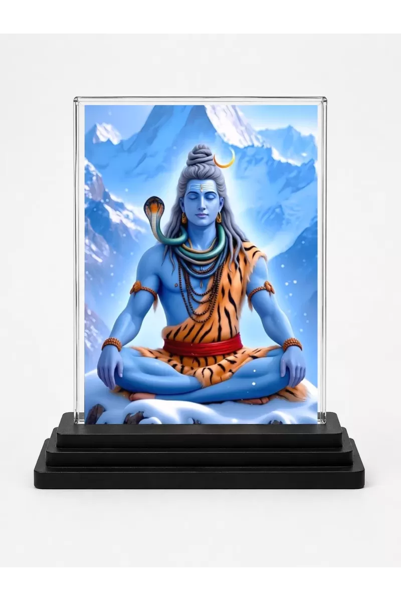 Shiva Acrylic Car Dashboard Showpiece | Double-Sided Shiva Photo Stand | 3 X 4 Inch Photo | Transparent Acrylic Frame With Black Base | Car Dashboard, Office & Table Decor (F71392)