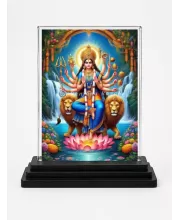 Durga Acrylic Car Dashboard Showpiece | Double-Sided Durga Photo Stand | 3 X 4 Inch Photo | Transparent Acrylic Frame With Black Base | Car Dashboard, Office & Table Decor (F71394)