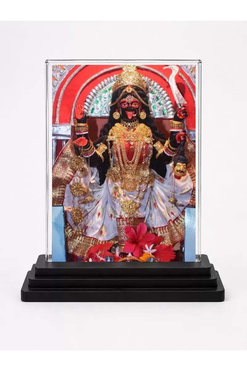 Kali Acrylic Car Dashboard Showpiece | Double-Sided Kali Photo Stand | 3 X 4 Inch Photo | Transparent Acrylic Frame With Black Base | Car Dashboard, Office & Table Decor (F71397)