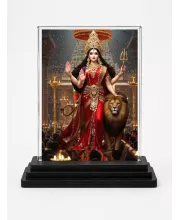 Durga Acrylic Car Dashboard Showpiece | Double-Sided Durga Photo Stand | 3 X 4 Inch Photo | Transparent Acrylic Frame With Black Base | Car Dashboard, Office & Table Decor (F71398)