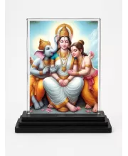 Lord Shiva With Parvati And Lord Ganesha Acrylic Car Dashboard Showpiece | Double-Sided Lord Shiva With Parvati And Lord Ganesha Photo Stand | 3 X 4 Inch Photo | Transparent Acrylic Frame With Black Base | Car Dashboard, Office & Table Decor (F71