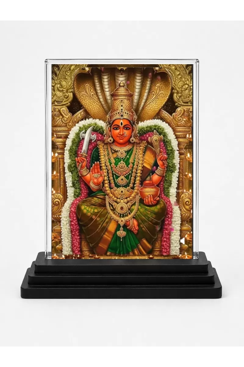 Murugan Acrylic Car Dashboard Showpiece | Double-Sided Murugan Photo Stand | 3 X 4 Inch Photo | Transparent Acrylic Frame With Black Base | Car Dashboard, Office & Table Decor (F71400)