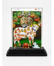 Kamadhenu Acrylic Car Dashboard Showpiece | Double-Sided Kamadhenu Photo Stand | 3 X 4 Inch Photo | Transparent Acrylic Frame With Black Base | Car Dashboard, Office & Table Decor (F71402)