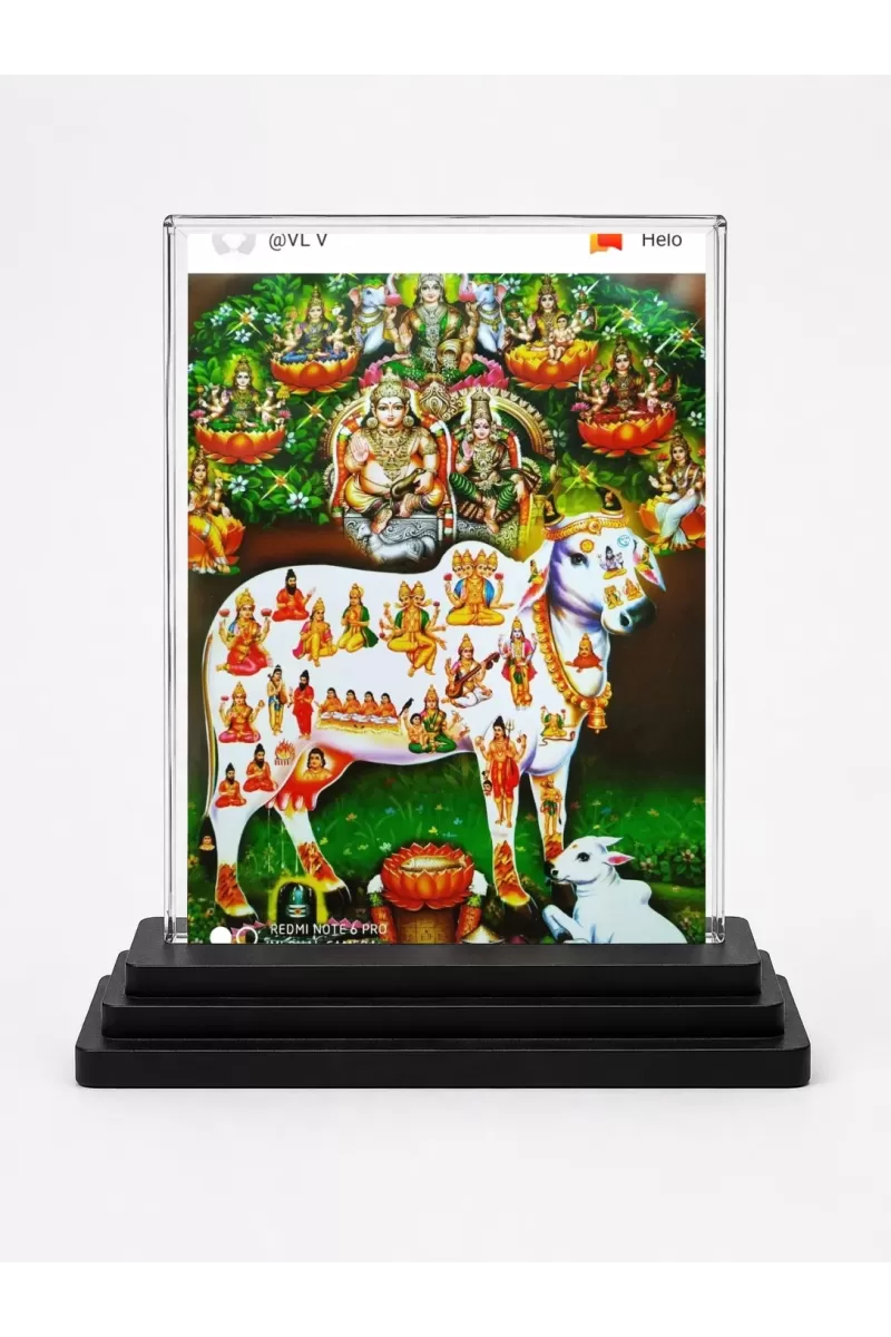 Kamadhenu Acrylic Car Dashboard Showpiece | Double-Sided Kamadhenu Photo Stand | 3 X 4 Inch Photo | Transparent Acrylic Frame With Black Base | Car Dashboard, Office & Table Decor (F71402)