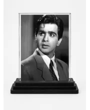 Mr. Dilip Kumar Acrylic Car Dashboard Showpiece | Double-Sided Mr. Dilip Kumar Photo Stand | 3 X 4 Inch Photo | Transparent Acrylic Frame With Black Base | Car Dashboard, Office & Table Decor (F71403)